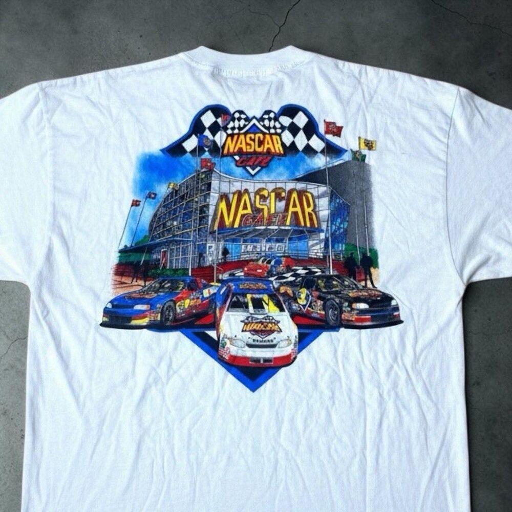 NEW! Vintage 90s NASCAR Cafe T-Shirt Mens 2XL Graphic Tee Racing White Orlando